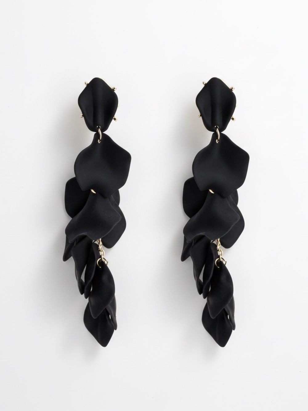 Womens Tassel Black Flower Petal Dangle Long Earrings - Picture 3 of 4